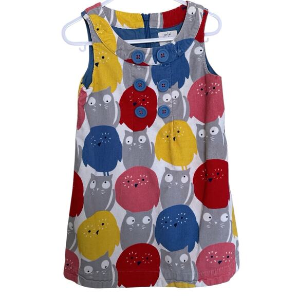 Mini Boden Corduroy Gray Cats and Primary Colored Owls Jumper Dress Size 2/3Y - Picture 1 of 7